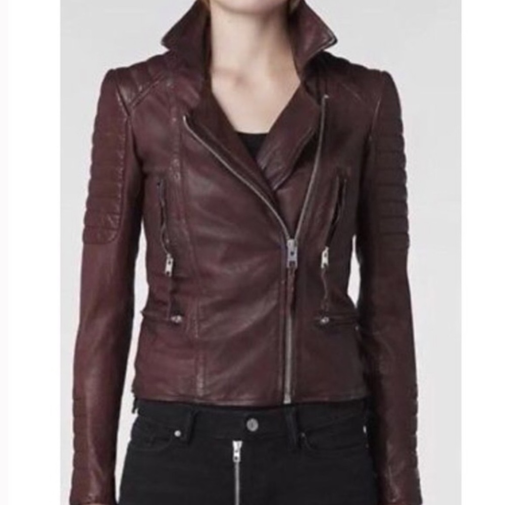 All Saints Oxblood Leather Jacket